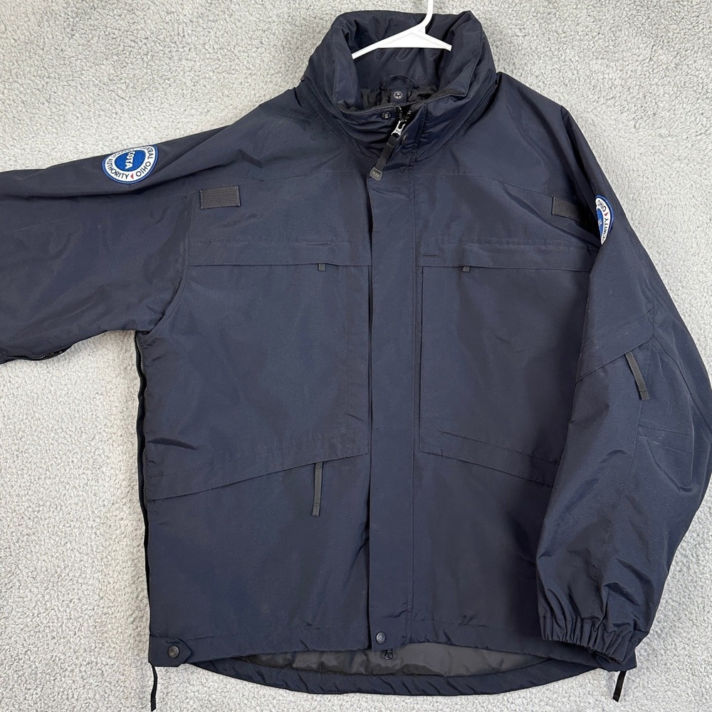5.11 Tactical Series Jacket Mens Large Black Coat Full Zip Packable Hood EUC